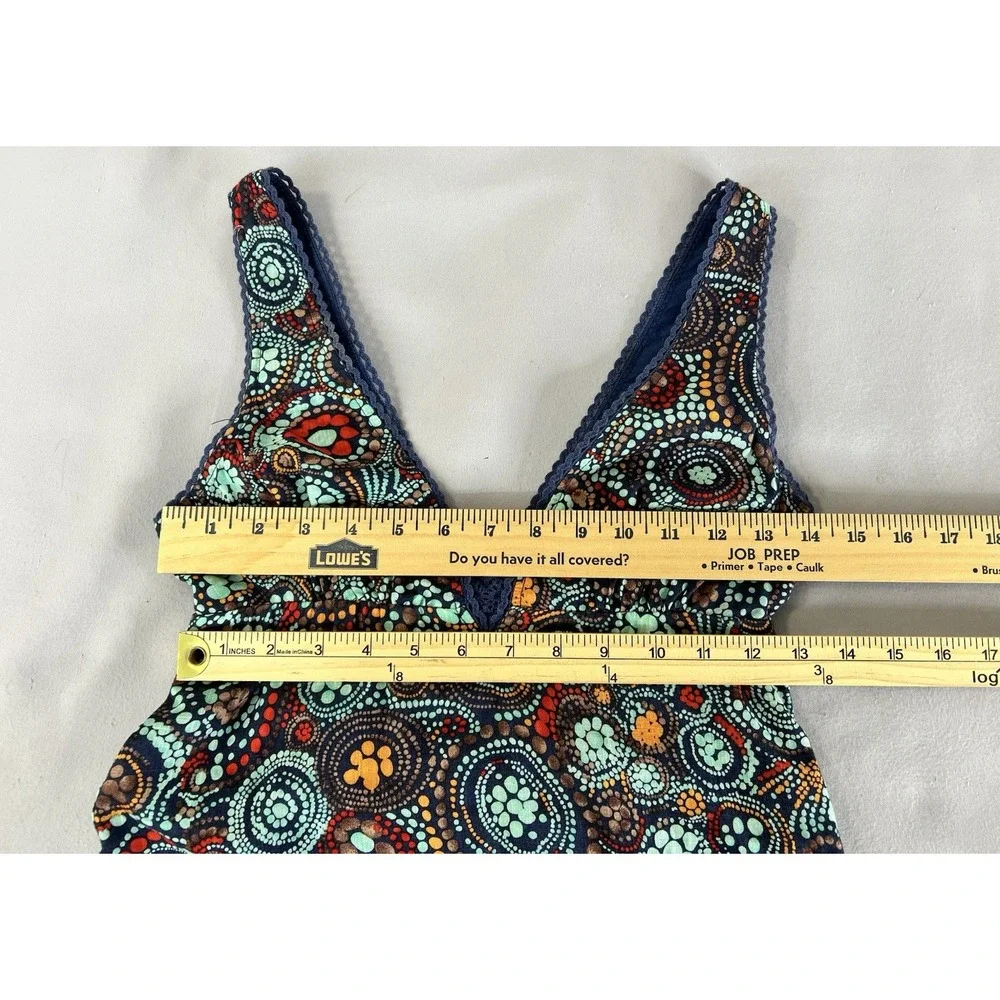 Free People Dress Multicolor With Abstract Pattern Crochet Lace Deep V Sz 0‎ VtG